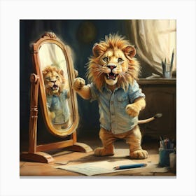 Lion In The Mirror Canvas Print