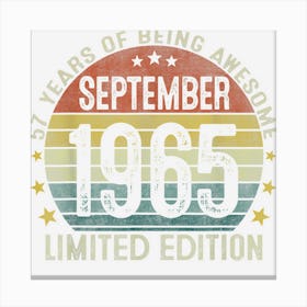 Vintage 57th Birthday September 1965 57 Years Old Gifts Canvas Print