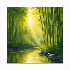 A Stream In A Bamboo Forest At Sun Rise Square Composition 424 Canvas Print