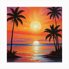 Sunset With Palm Trees 3 Canvas Print