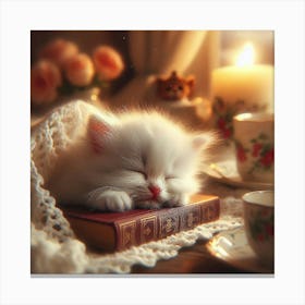 Little Kitten Sleeping On A Book Canvas Print