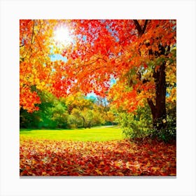 Autumnal Landscape Leaves In Vibrant Oranges Reds And Yellows Scattered Acorns Nestled Amidst Th (1) Canvas Print