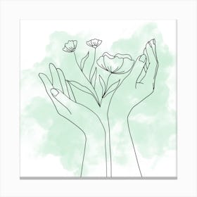 Hands Holding Flowers Vector Illustration Canvas Print
