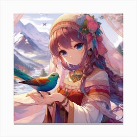 Gorgeous mountain girl with bird Canvas Print