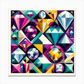 Modern and Minimalist: A Cubist Collage of Various Precious Stones in Purple, Yellow, Green, and Blue Canvas Print