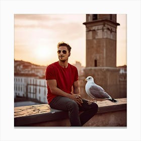 Man With Seagull Canvas Print