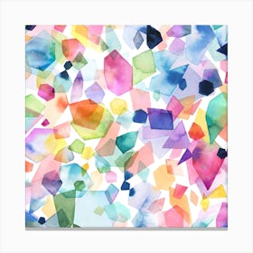 Colorful Watercolor Crystals And Gems Square Canvas Print