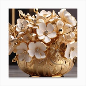 Gold Vase With White Flowers Canvas Print