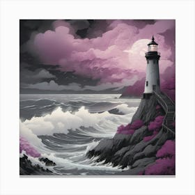 Lighthouse At Night Landscape 13 Canvas Print