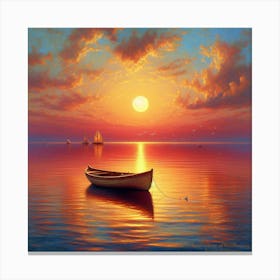 Sunset In A Boat Canvas Print