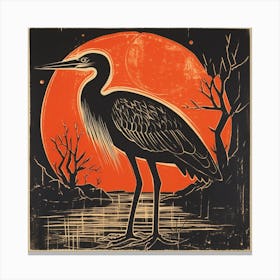 Retro Bird Lithograph Egret 2 Canvas Print