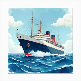 Majestic Ocean Liner Navigating Watercolor Waves 1 Canvas Print