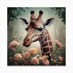 Giraffe In Floral Vintage Arne Thun S Realistic Art (5) Canvas Print