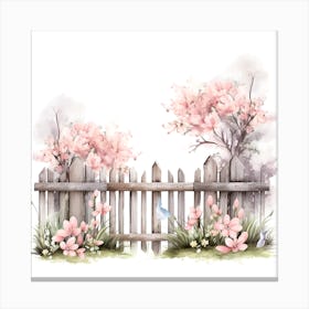 Cherry Blossoms On A Fence Canvas Print