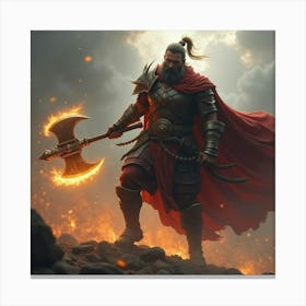 A Warrior Wielding A Glowing Axe In The Middle Of Battle 1 Canvas Print