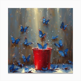 Blue Butterflies In A Bucket Canvas Print