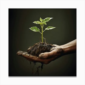 The Gardeners Green Thumb Depict A Hand Carefully Holding, Hand Holding A Plant. Canvas Print