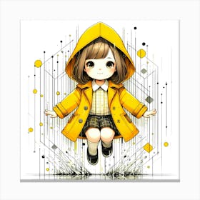 Girl in Yellow Rain Jacket - Abstract Line Art Illustration 72 Canvas Print