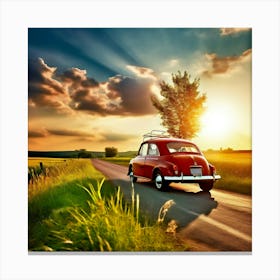 Vintage Car On A Country Road Canvas Print