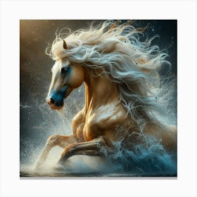 Golden Horse Running In Water 1 Canvas Print