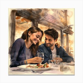 Intimate Moments: A Romantic Dinner for Two in the City Canvas Print