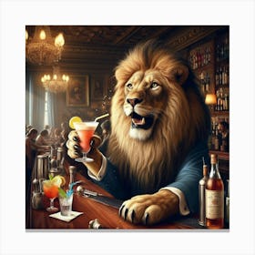 Lion At The Cocktail Bar 1 Canvas Print