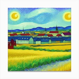 Heritage in Harmony: A Picturesque Village Starry Night Canvas Print