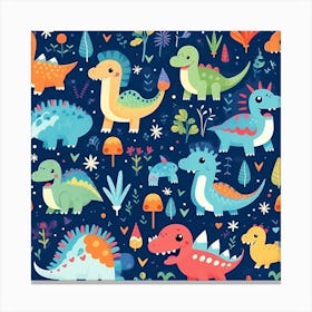 Cute Dinosaurs Seamless Pattern Canvas Print