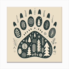 Scandinavian style, Bears footprint with forest 3 Canvas Print