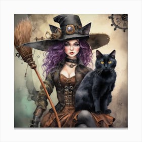 Witch And Cat Canvas Print