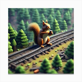 Squirrel On The Train Tracks Canvas Print