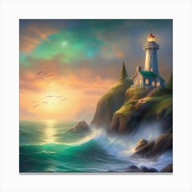 Lighthouse At Sunset Landscape 1 Canvas Print