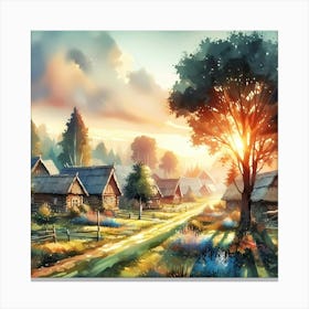 Village At Sunset Canvas Print