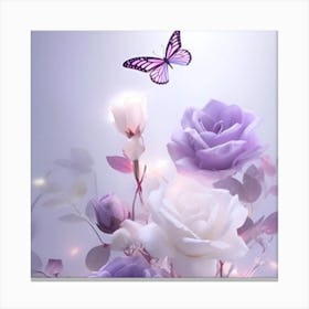 Purple Roses With Butterfly Canvas Print