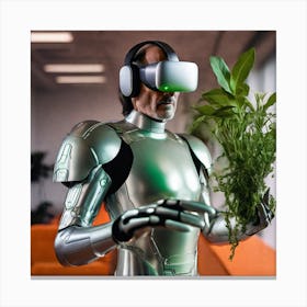 Robot Holding A Plant Canvas Print