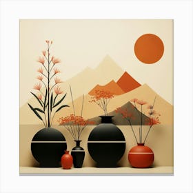 Vases In Front Of Mountains Canvas Print