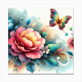 Colorful Flowers And Butterflies 2 Canvas Print