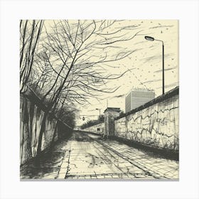 Berlin Wall Street Scene Sketch Canvas Print