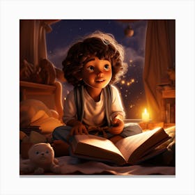 Little Boy Reading A Book 1 Canvas Print