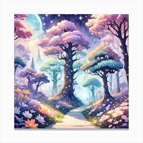 A Fantasy Forest With Twinkling Stars In Pastel Tone Square Composition 395 Canvas Print