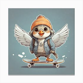 Cute Bird On Skateboard Canvas Print