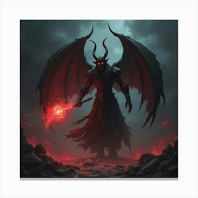 Demon Wielding Dark Energy In A Shadowy, Surreal Realm 1 Canvas Print