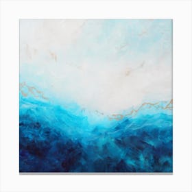 Blue Sea And Gold Painting 1 Square Canvas Print