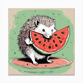 Hedgehog Eating Watermelon wall art Canvas Print