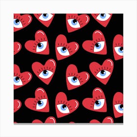 Red Hearts With Blue Eyes Canvas Print