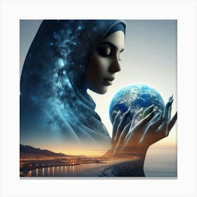 Muslim Woman Holding Earth Canvas Print