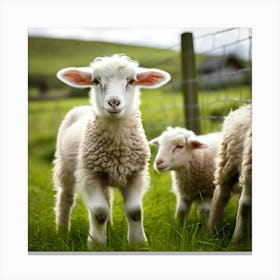 Young Cute Grass Farming Animal Farm Field Fur Wool Farm Animal Baby Countryside Little Canvas Print