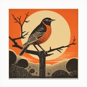 Retro Bird Lithograph European Robin 4 Canvas Print