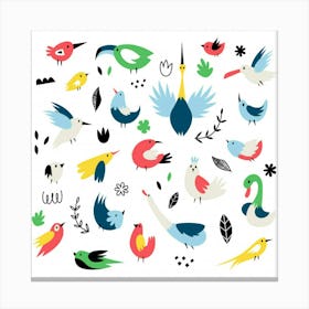 Vector Set Isolates With Cute Birds Scandinavian Style Canvas Print