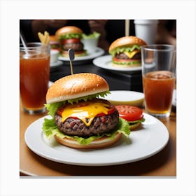 Hamburgers On A Plate 1 Canvas Print